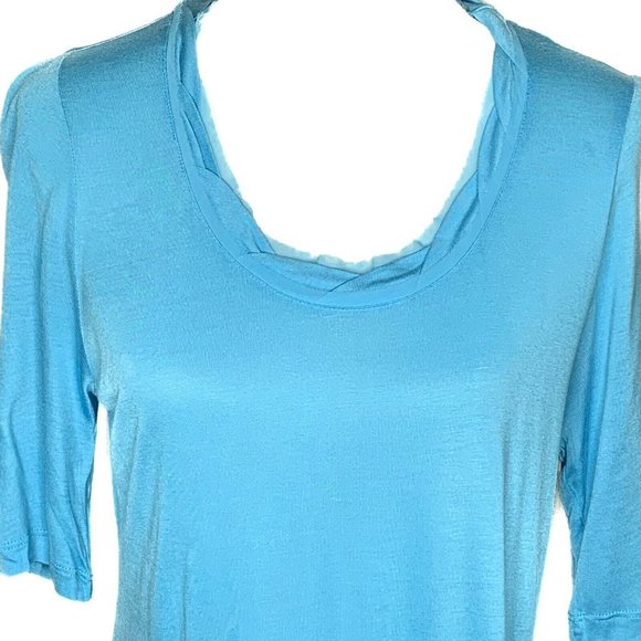 Soft Surroundings Half Sleeve Tunic Top Blue Size Medium Raw Edges - Picture 2 of 8